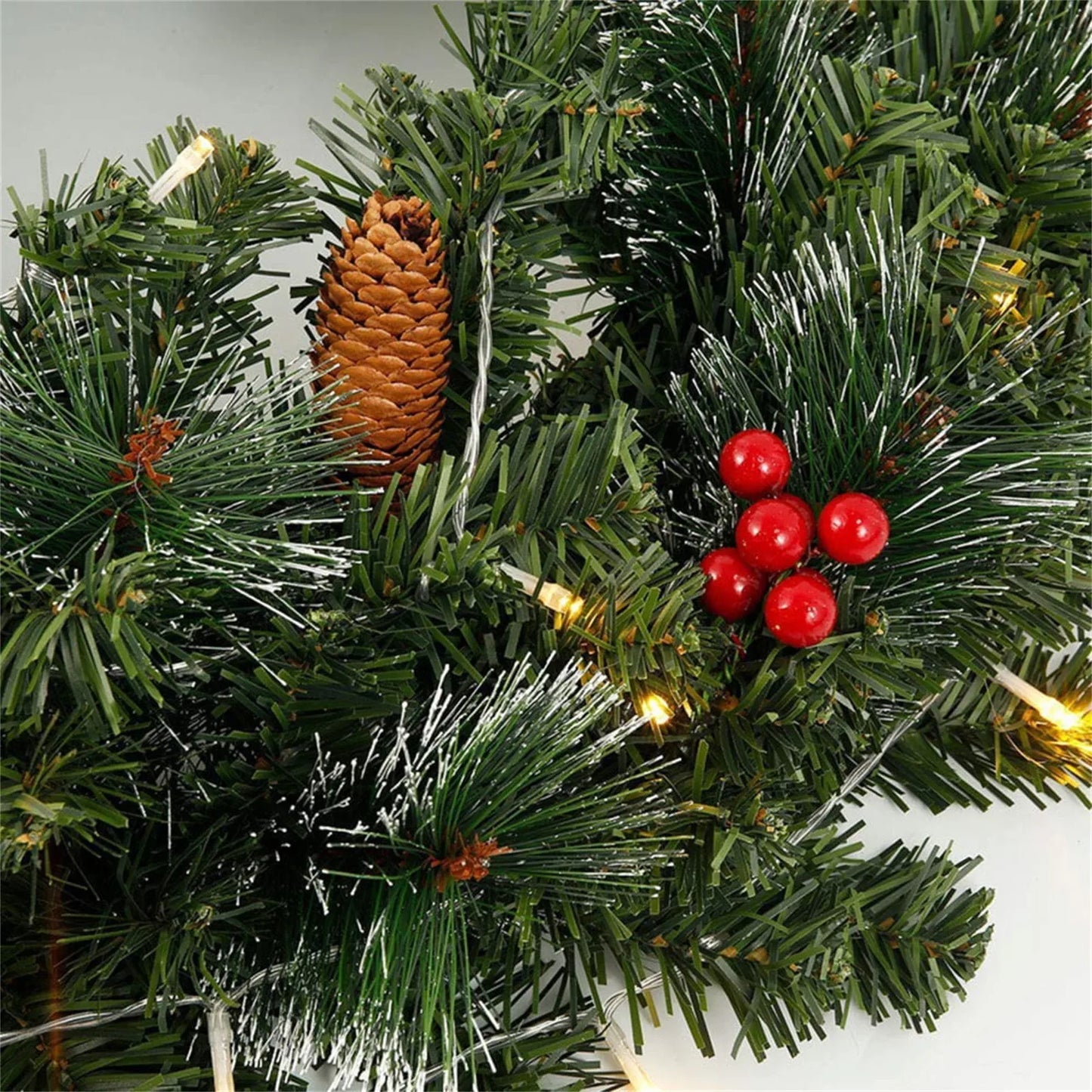Christmas Garland Rattan with Red Lights