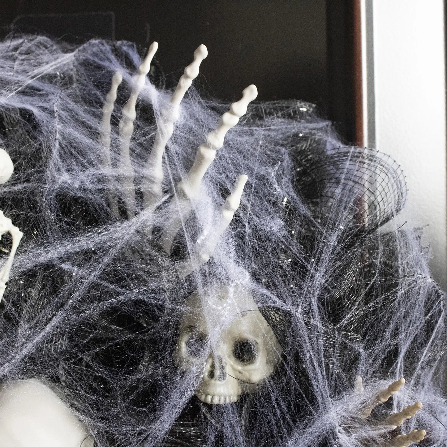 Halloween Wreath Skeleton Spider Web Black