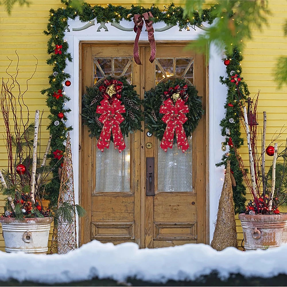 Christmas Wreath with Red Velvet Bow Decoration