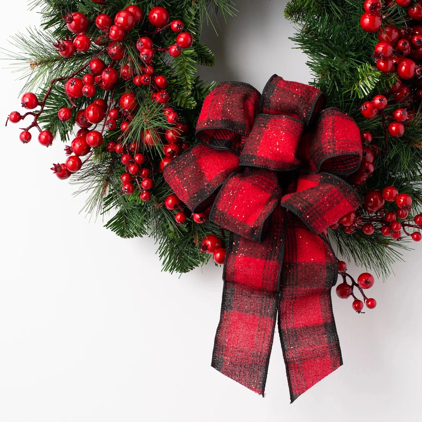 Christmas Wreath with Red Berry & Bow for Door Hanging