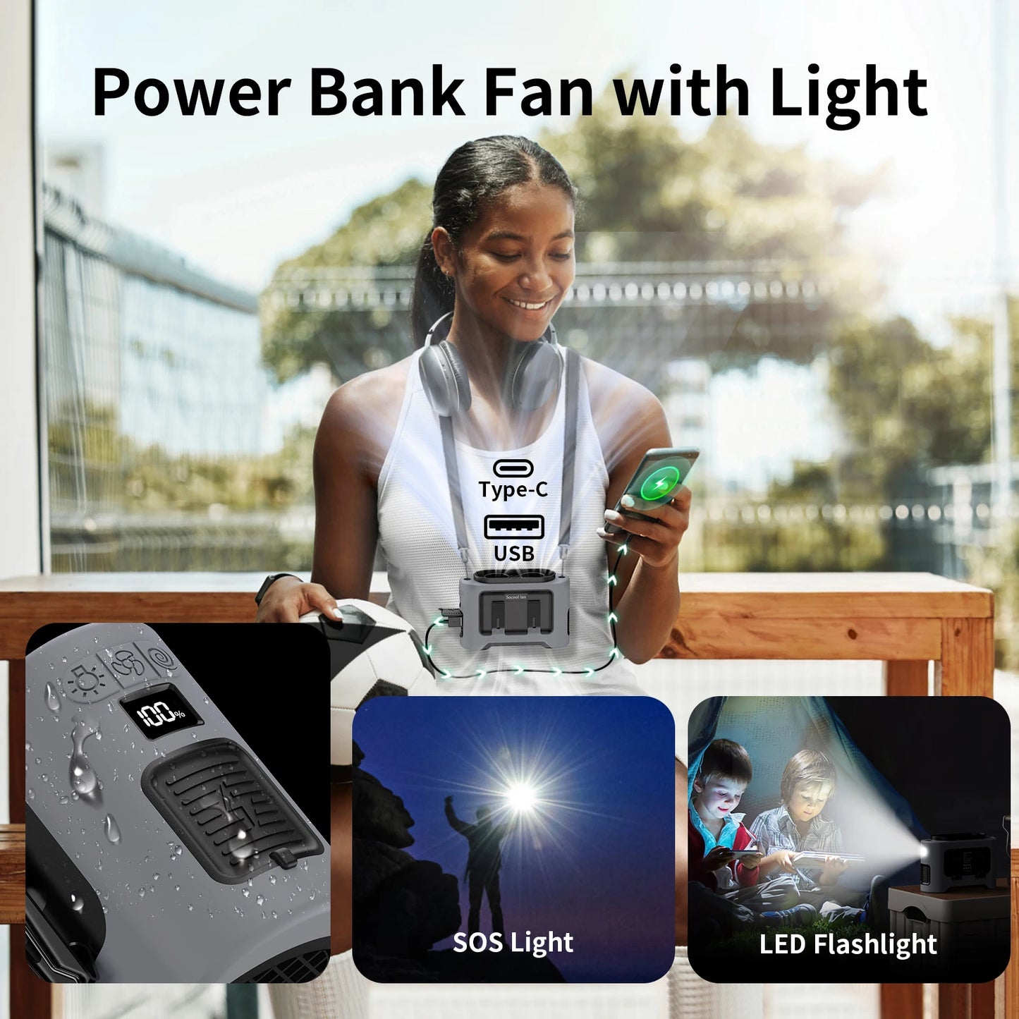 Outdoor Portable Fan Waist Neck with Dual Vent Rechargeable