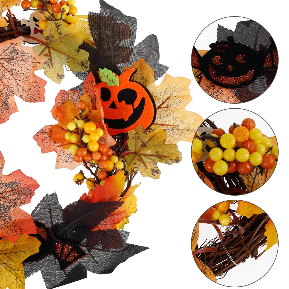 Halloween Autumn Wreath Pumpkin Skull Maple Leaf