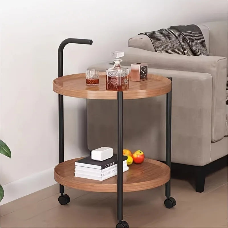 Coffee Table Storage Wheels Retro Hardwood