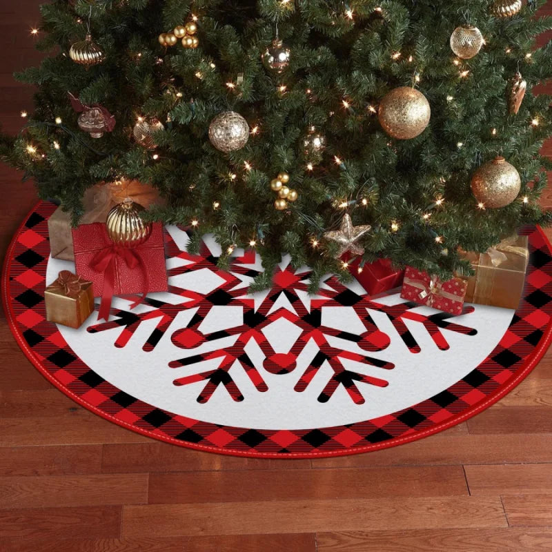 Christmas Tree Skirt Plaid with Red Black White Snowflake