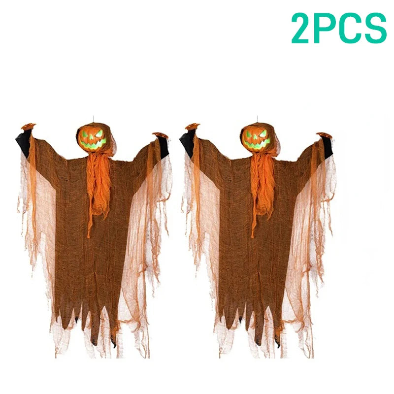 Halloween Pumpkin Hanging Ghost with Green Light Sound