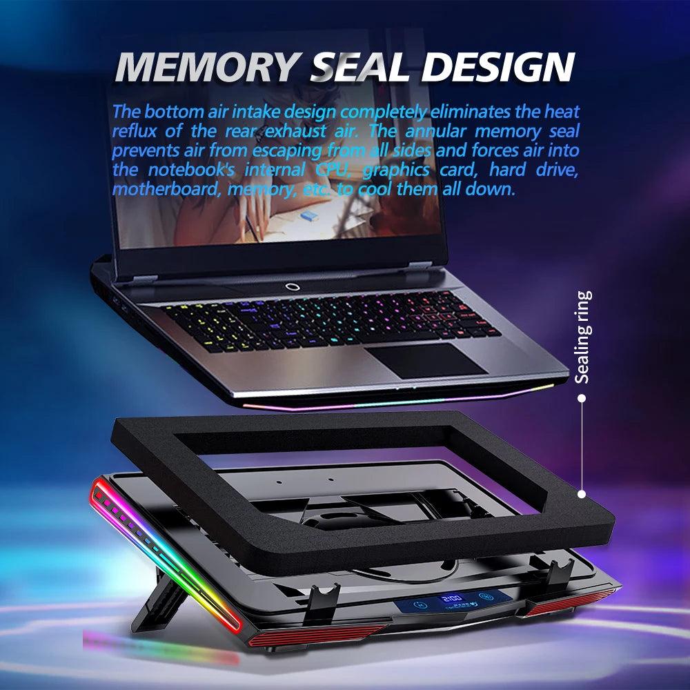 Laptop Cooling Pad Adjustable RGB Quiet USB Fans