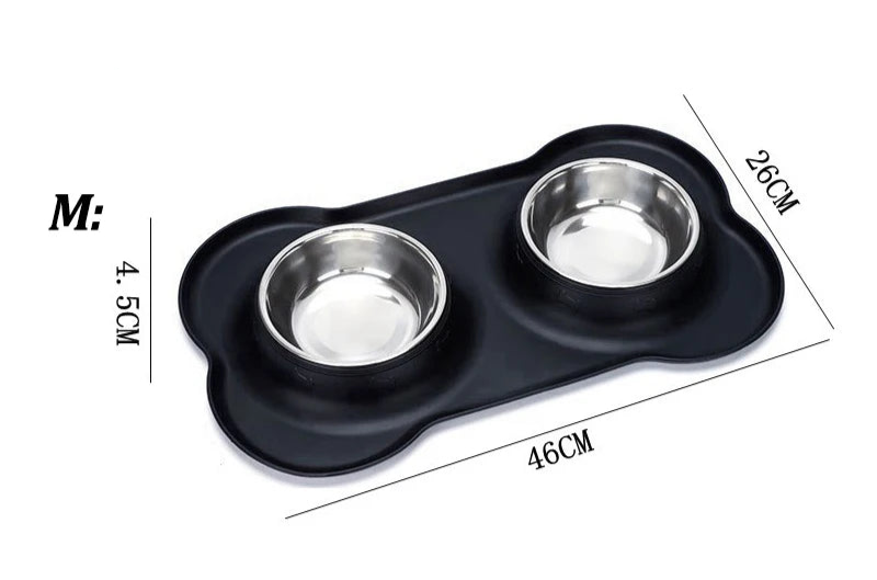 Pet Feeder Stainless Steel Double Bowl Anti-Spill