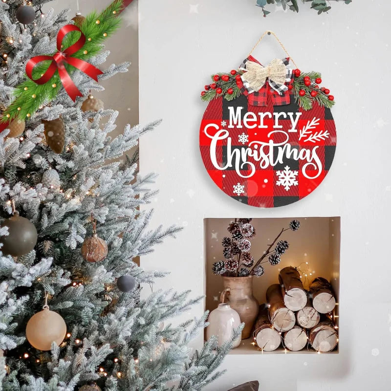 Christmas Wreath Wooden Rustic Buffalo Plaid