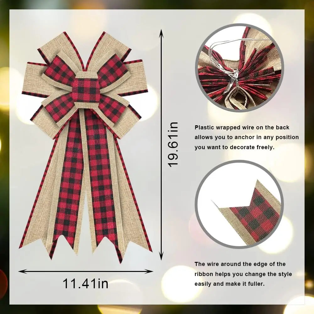 Christmas Wreath with Red & Black Plaid Bow Burlap
