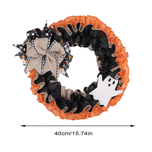 Halloween Wreath Plaid Bow Ribbon Hanging Decoration