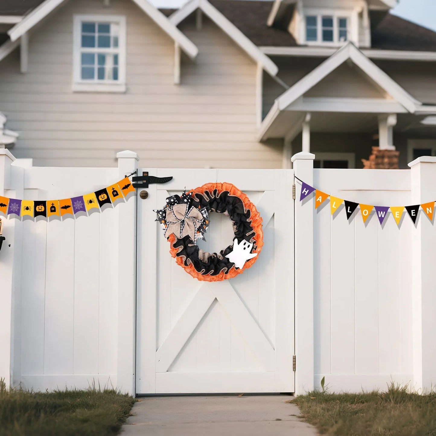 Halloween Wreath Plaid Bow Ribbon Hanging Decoration