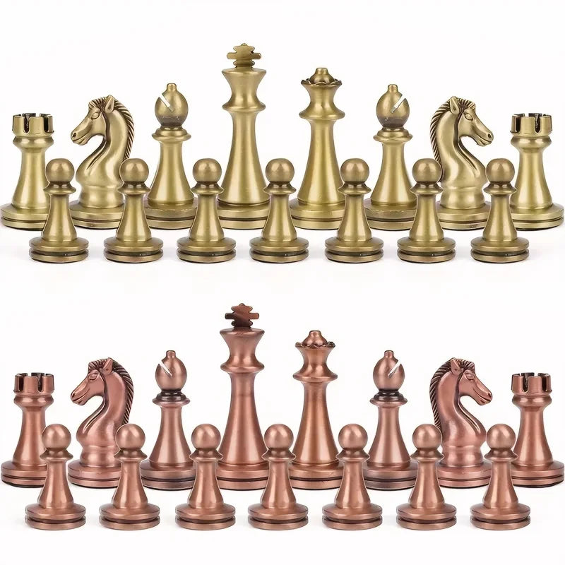 Chess Set Wooden Foldable Bronze Alloy