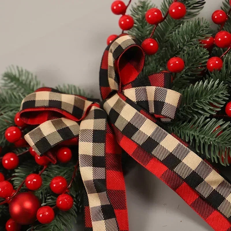Christmas Door Wreath for Plaid Bow Red Fruit