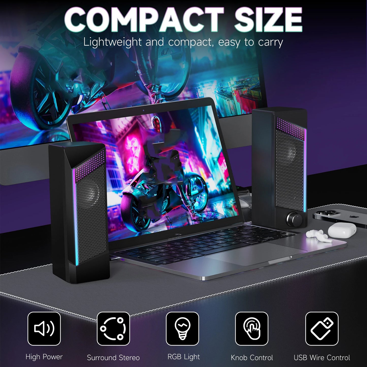 Computer Speaker RGB Light Subwoofer Bluetooth Soundbar