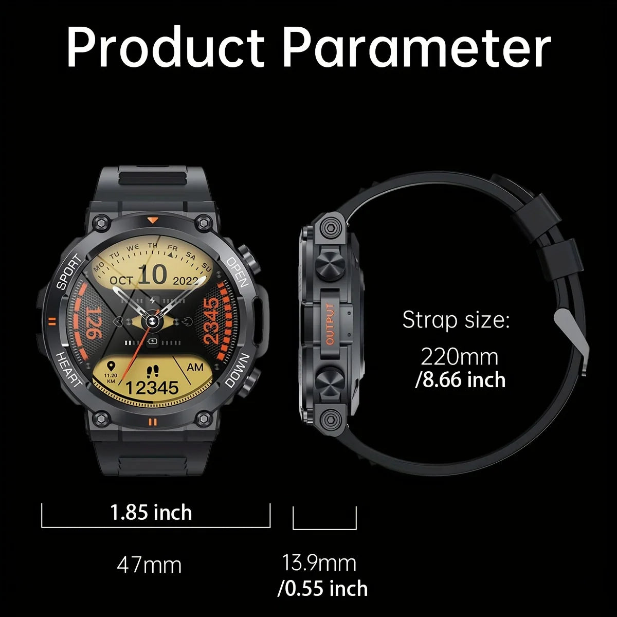Smart Watch Men Bluetooth Heart Rate Fitness Tracker