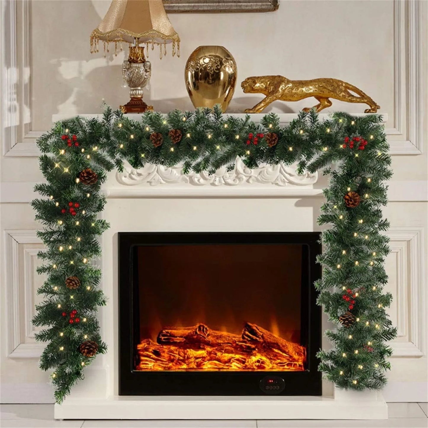 Christmas Garland Rattan with Red Lights