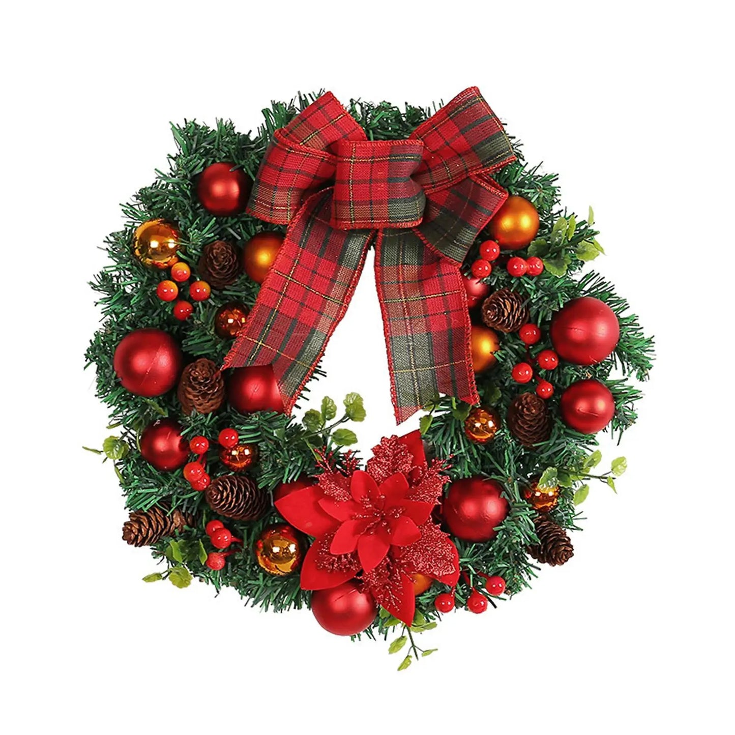 Christmas Wreath with Artificial Red Berry Bow Decoration