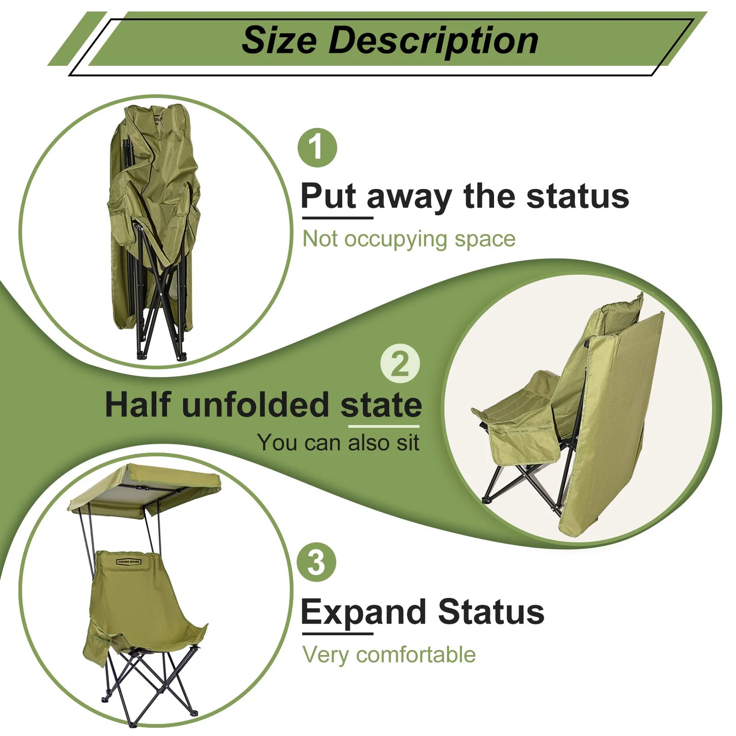 Camping Chair Portable Foldable with Shade Canopy (2 pcs)