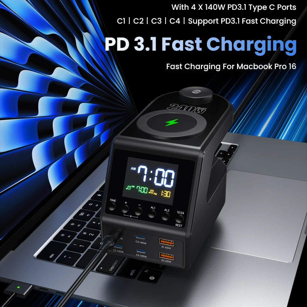 Charger Station GaN 240W Wireless USB-C Fast