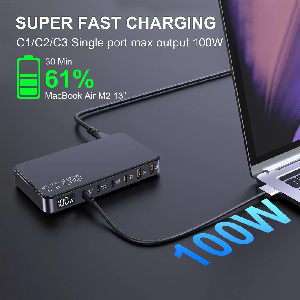 USB Charger GaN 175W 6-Port Fast Charging