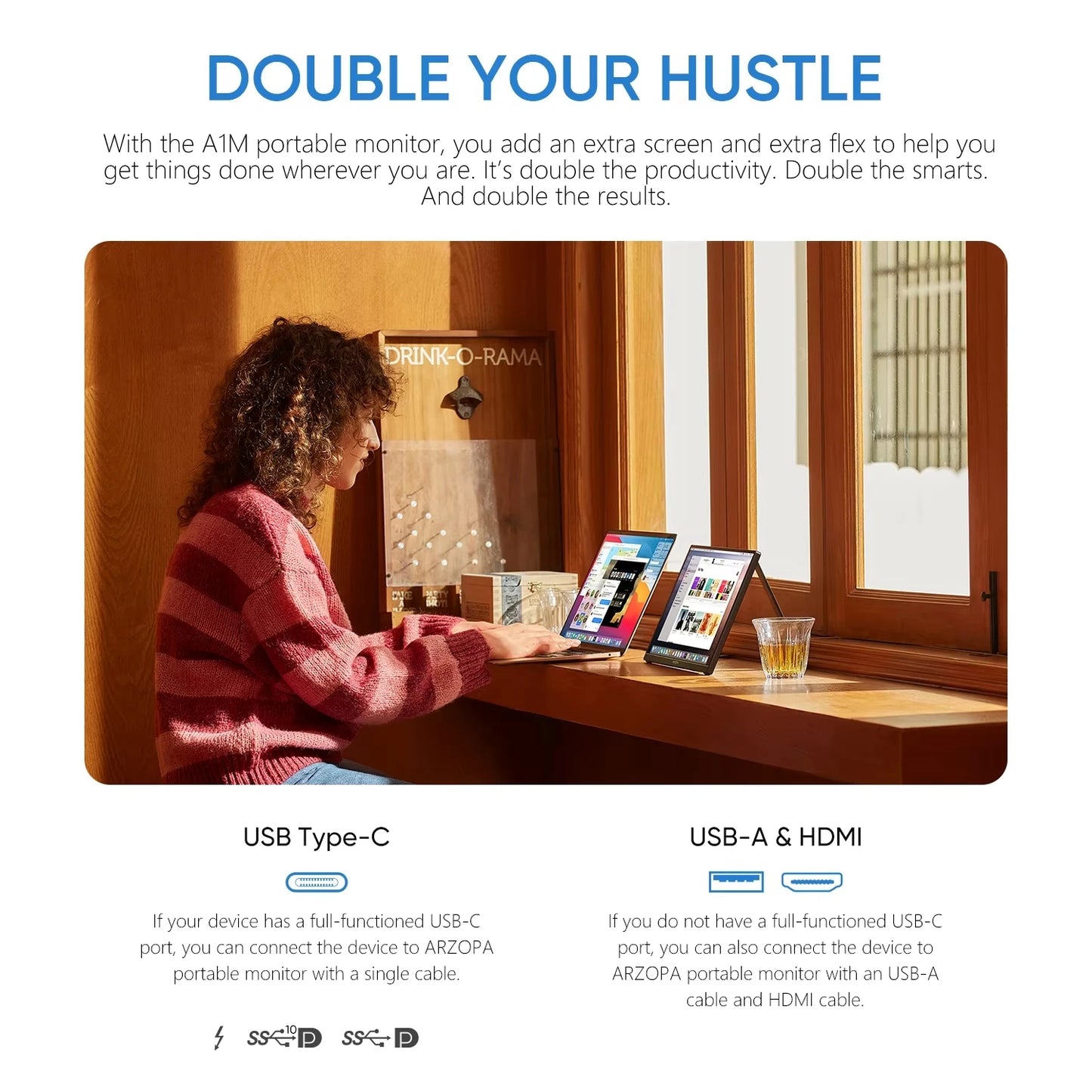 Portable Monitor Screen IPS Display USB-C HDMI 15.6"