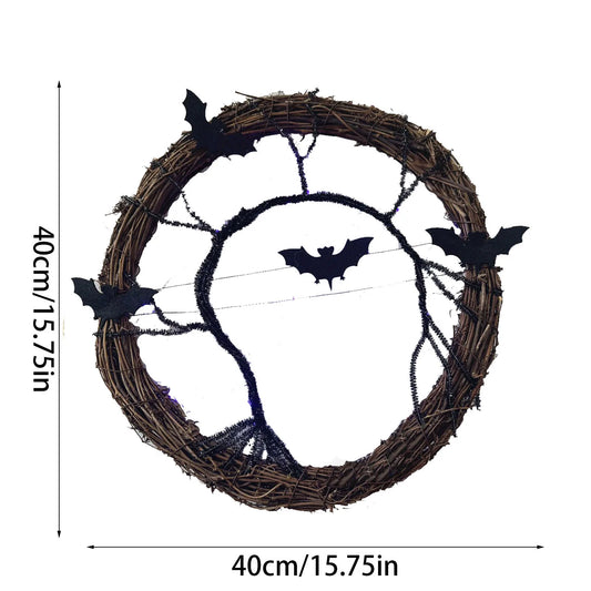 Halloween Wreath Black Bat Branch Light Up
