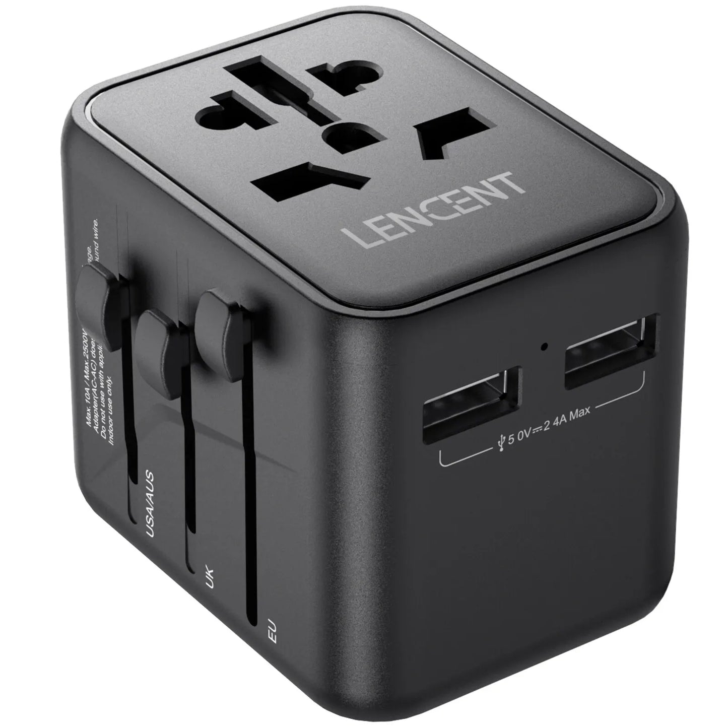 LENCENT International Travel Adapter with 2 USB Ports All-in-One Travel Charger Power Adapter EU/UK/USA/AUS Plug for Travel