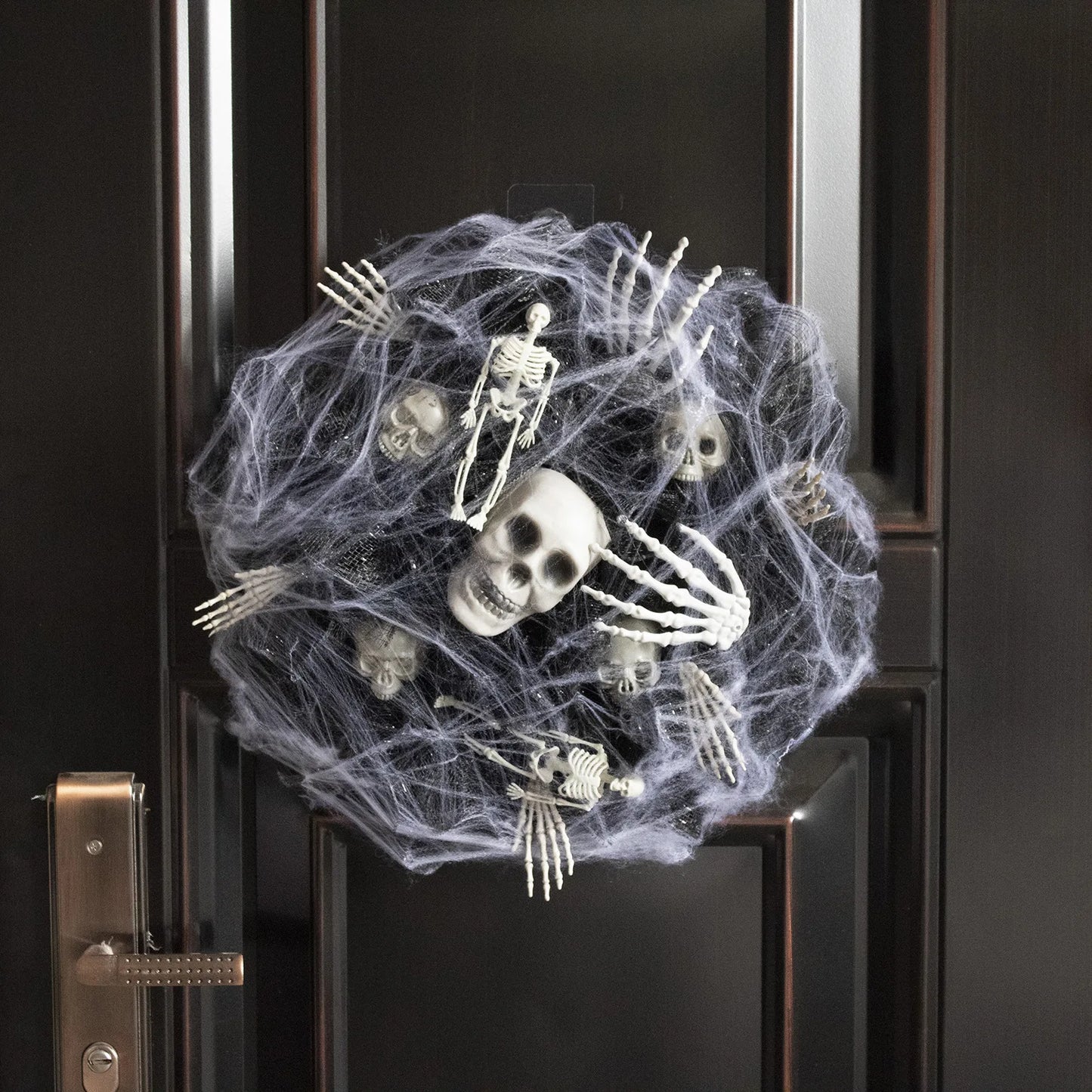 Halloween Wreath Skeleton Spider Web Black