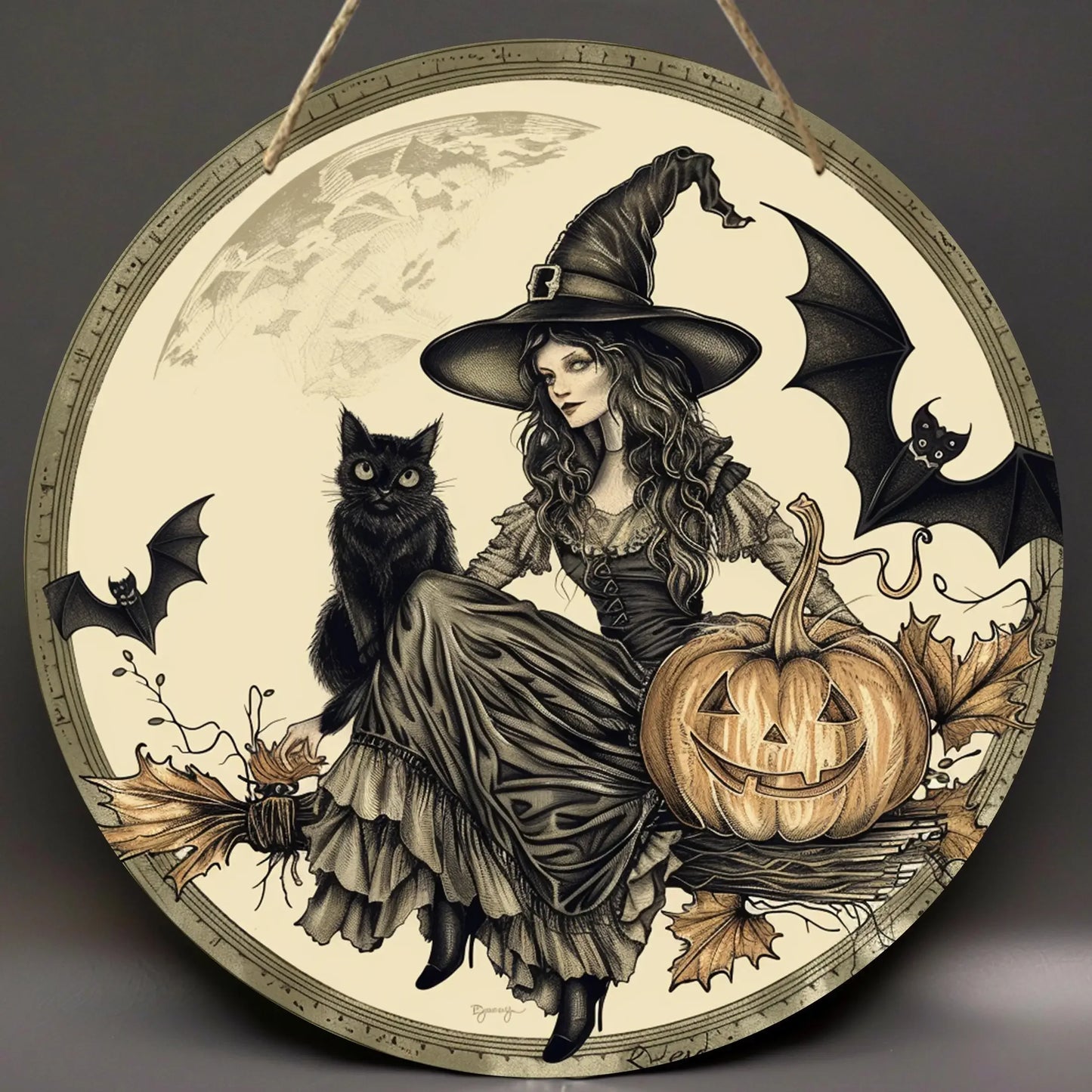 Wooden Halloween Sign Witch Pumpkin