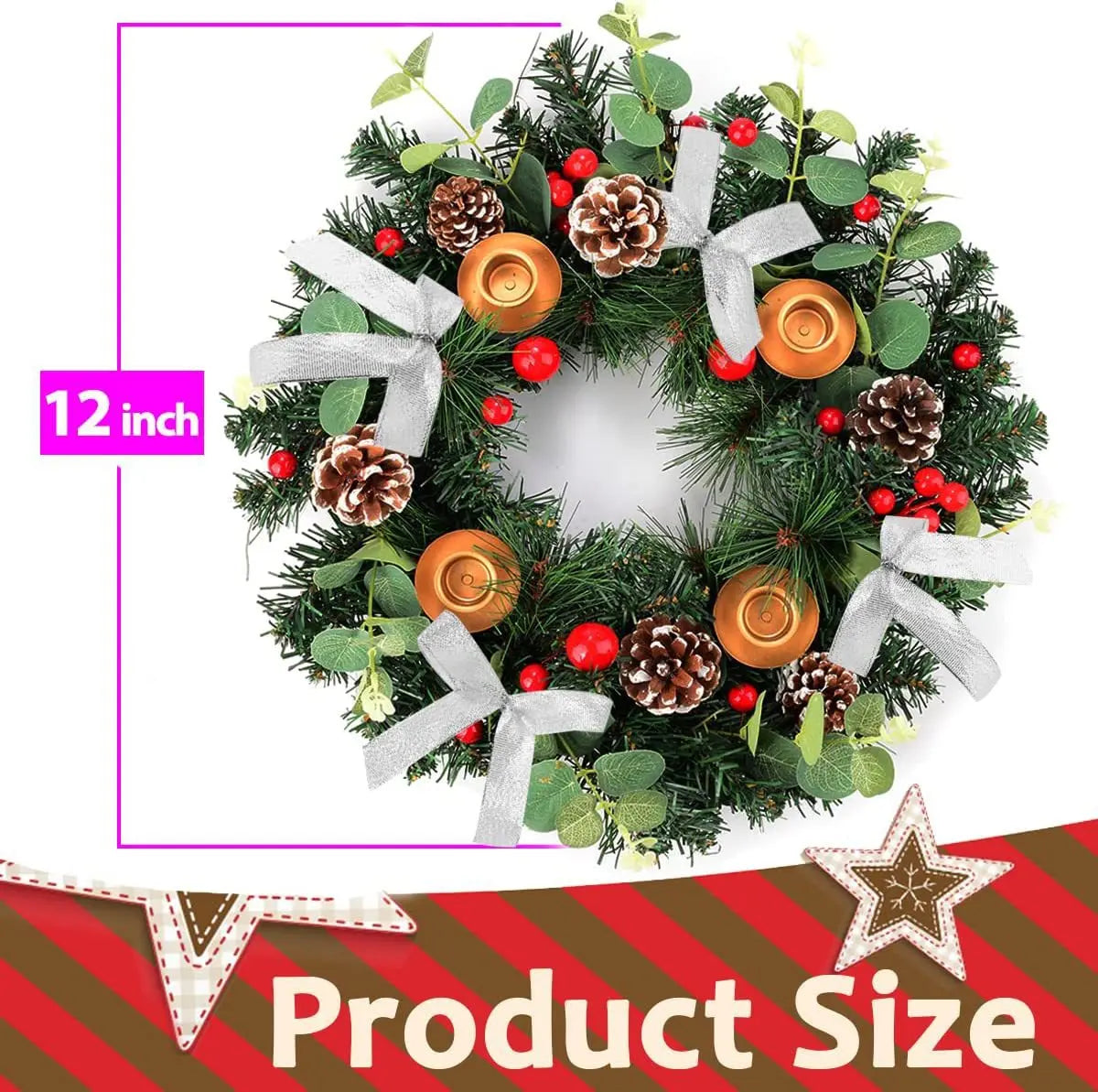 Christmas Ribbon Wreath with Rattan Candle Holder
