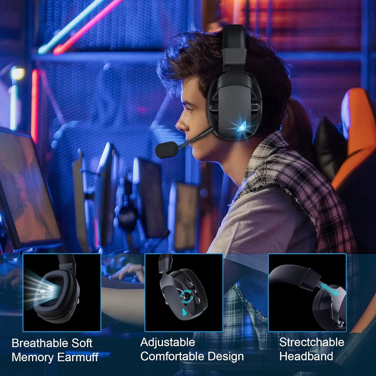 Wireless Bluetooth Noise Cancelling Gaming Headset with Mic