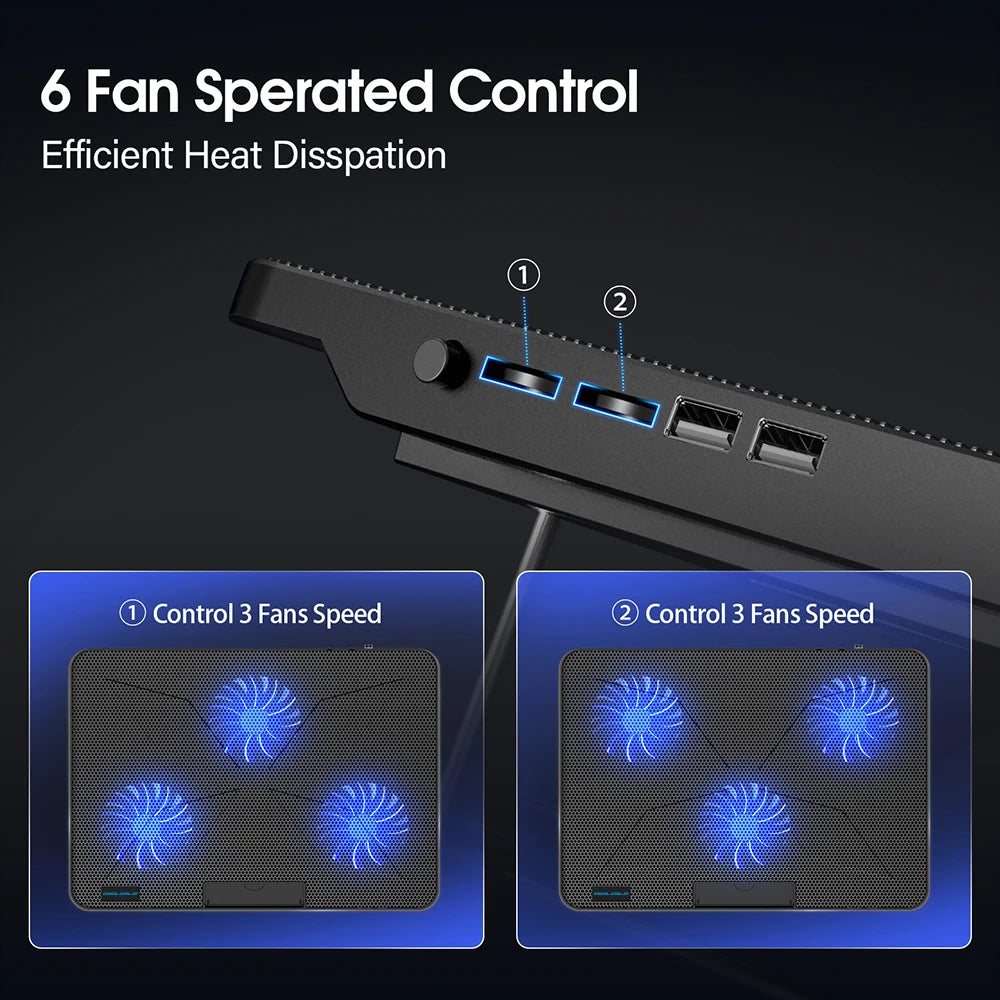 Laptop Cooling Pad Adjustable Stand with 6 Quiet Fans