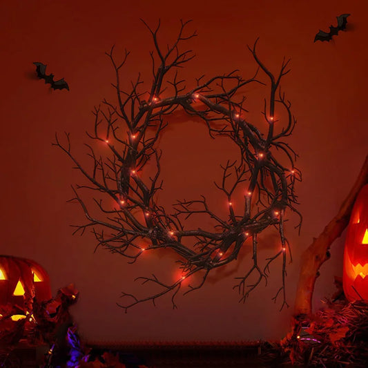 Halloween Wreath with Red Purple LED Lights