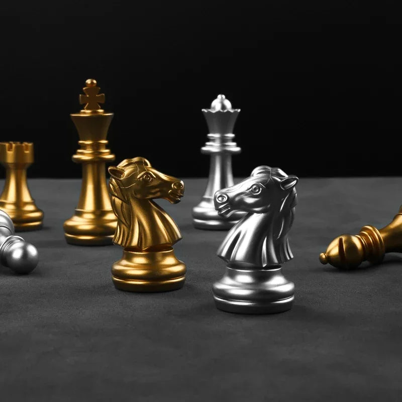 Chess Set Magnetic Gold Silver Medieval Large Plastic