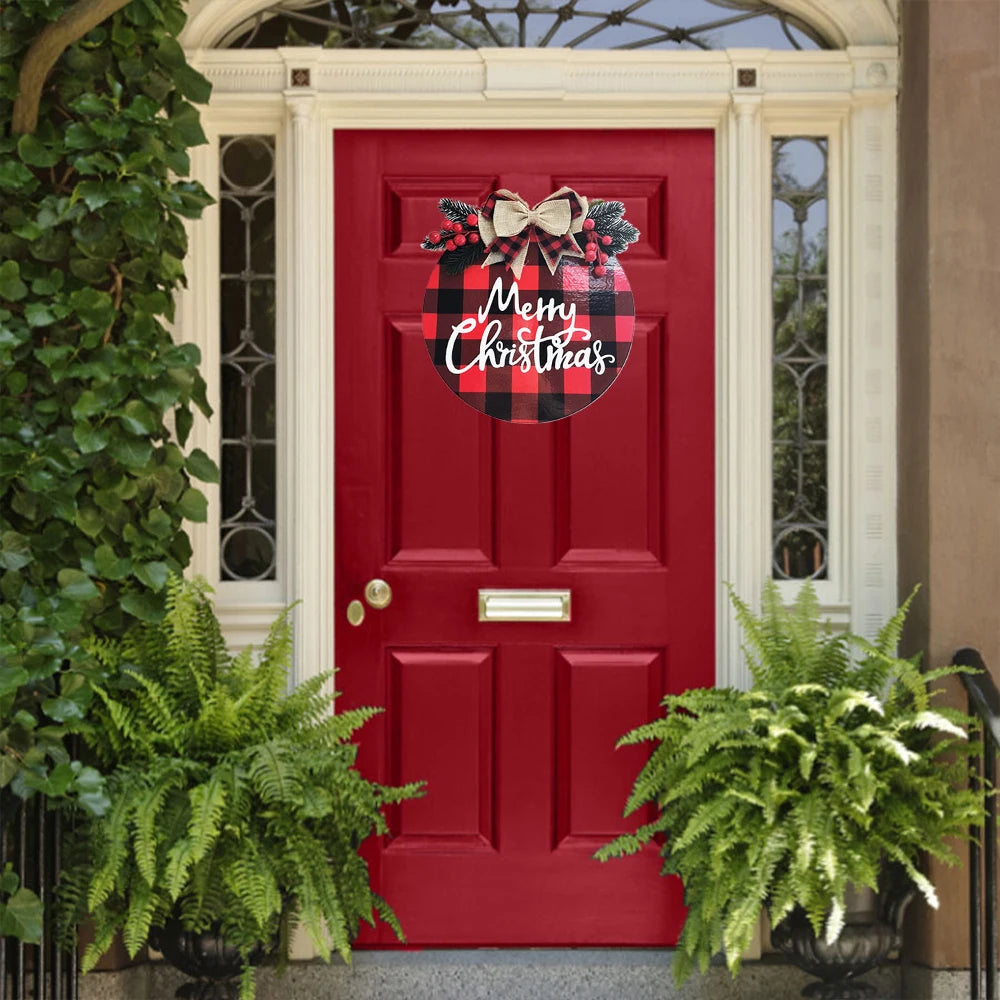 Christmas Wooden Door Wreath with Burlap Ribbon