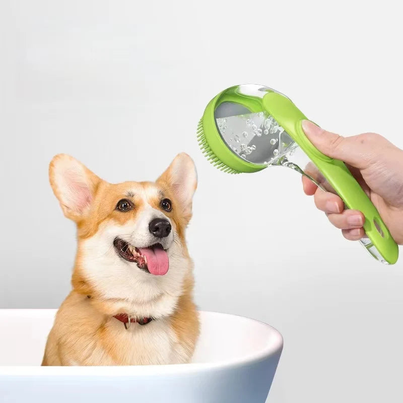 Pet Bath Brush Silicone Long Handle with Shampoo Dispenser
