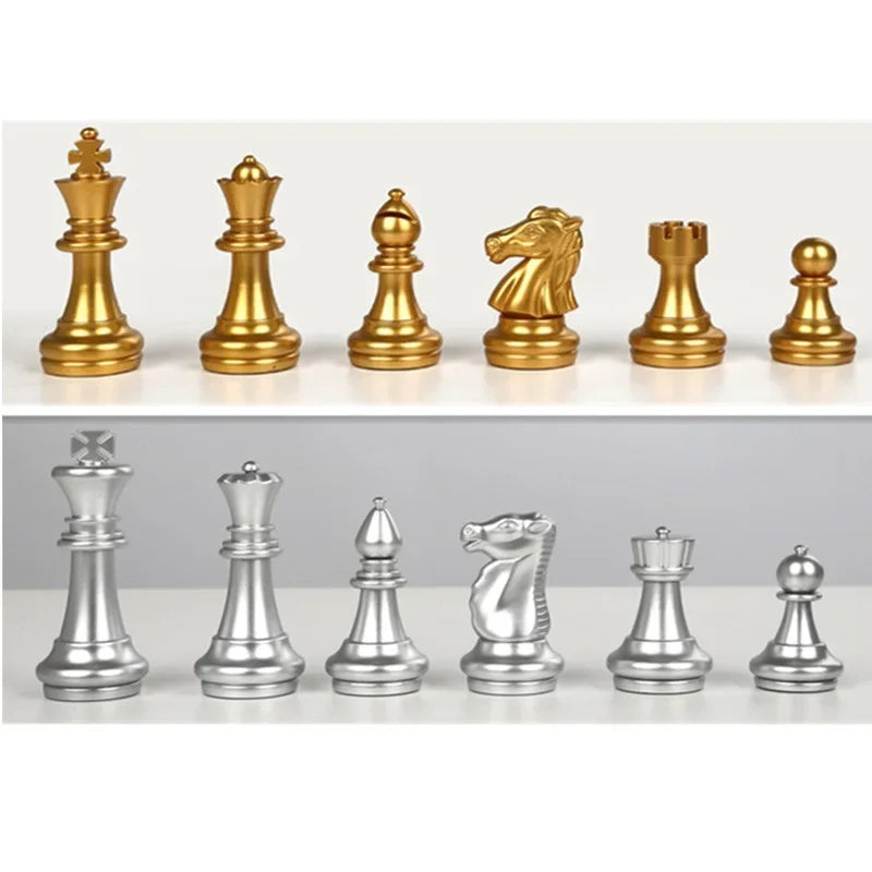 Chess Set Magnetic Gold Silver Medieval Large Plastic