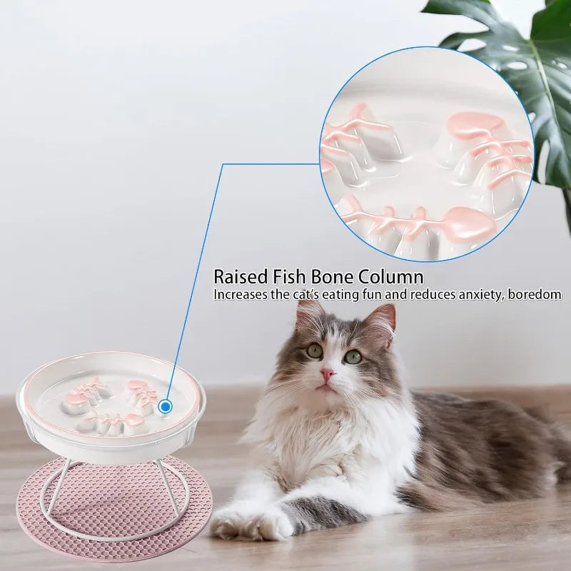 Cat Dog Feeder Bowl Raised Ceramic Slow Eating