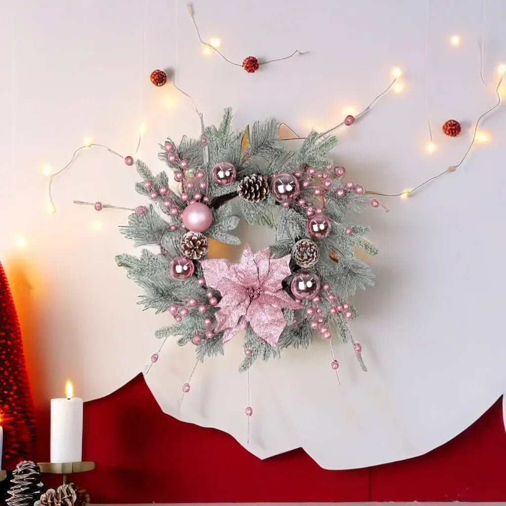 Christmas Wreath with Pink Rattan Pinecone Decoration