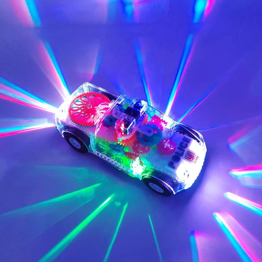 Police Car Toy Transparent Gears LED Music
