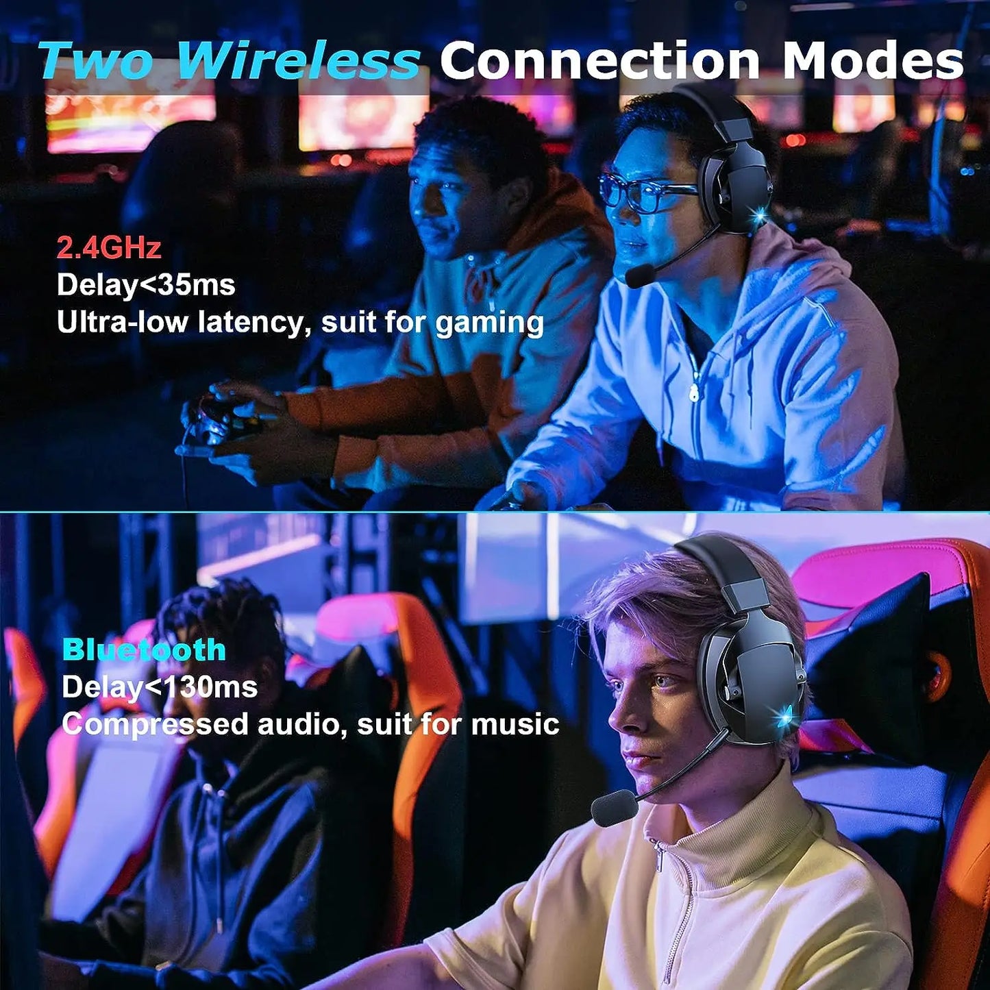 Wireless Bluetooth Noise Cancelling Gaming Headset with Mic