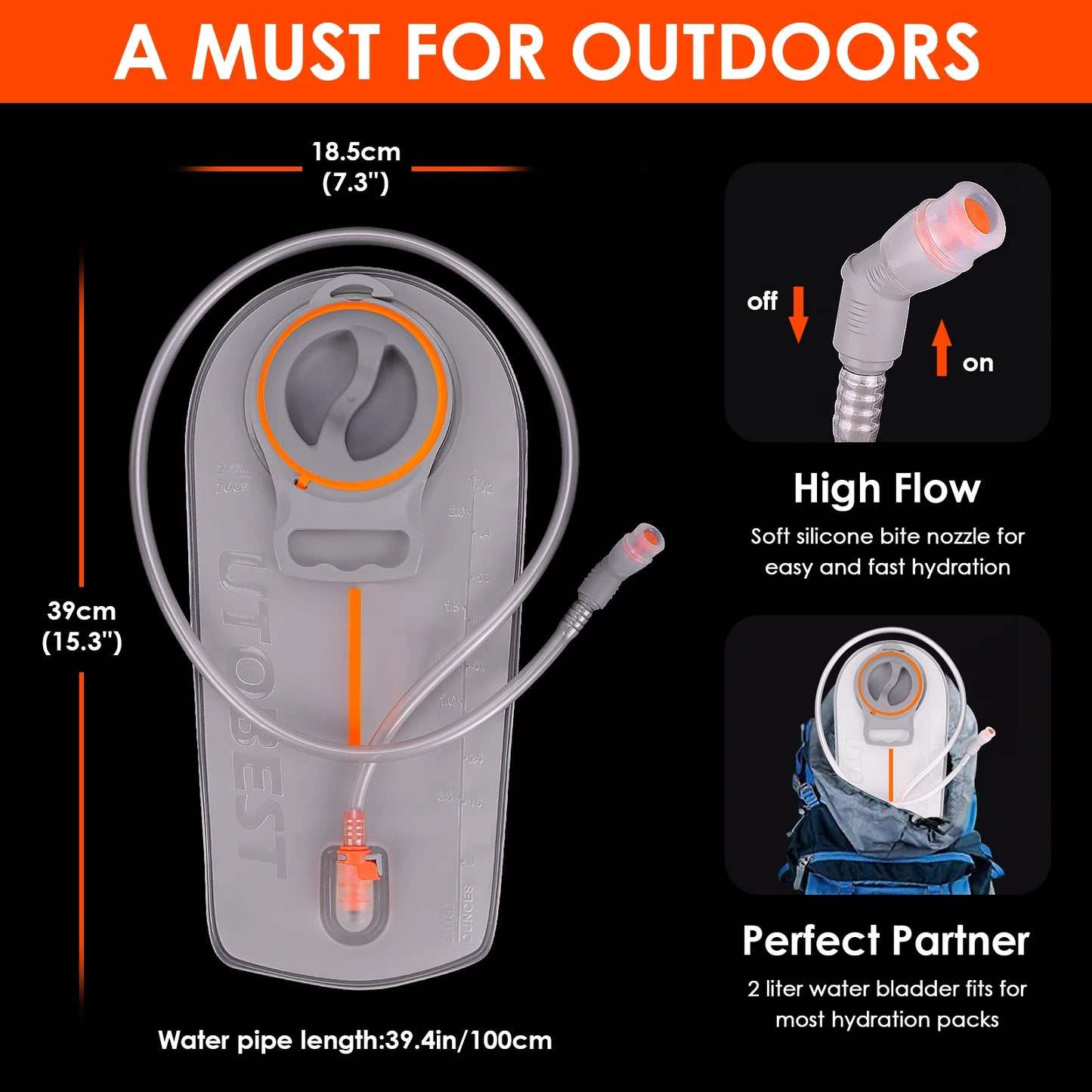 Hydration Bladder with 2L Water Reservoir Bag Leak-Proof