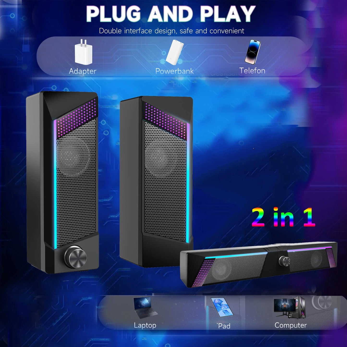 Computer Speaker RGB Light Subwoofer Bluetooth Soundbar
