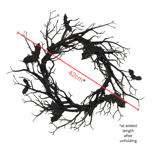 Halloween Wreath Bat Black Branch With Red LED