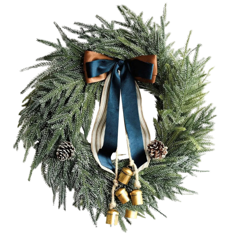 Christmas Wreath Artificial Norfolk Bells Ribbon