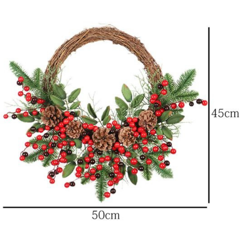 Christmas Wreath Rattan Pine Cones Berries Branches