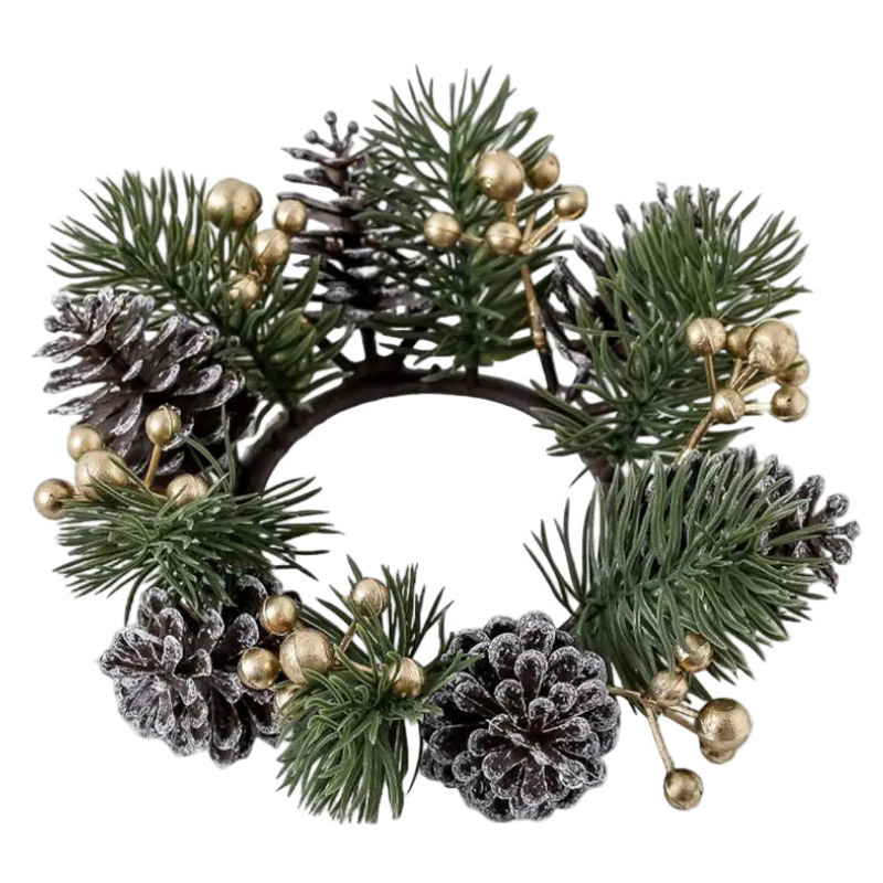 Christmas Candle Ring with Artificial Red Berry