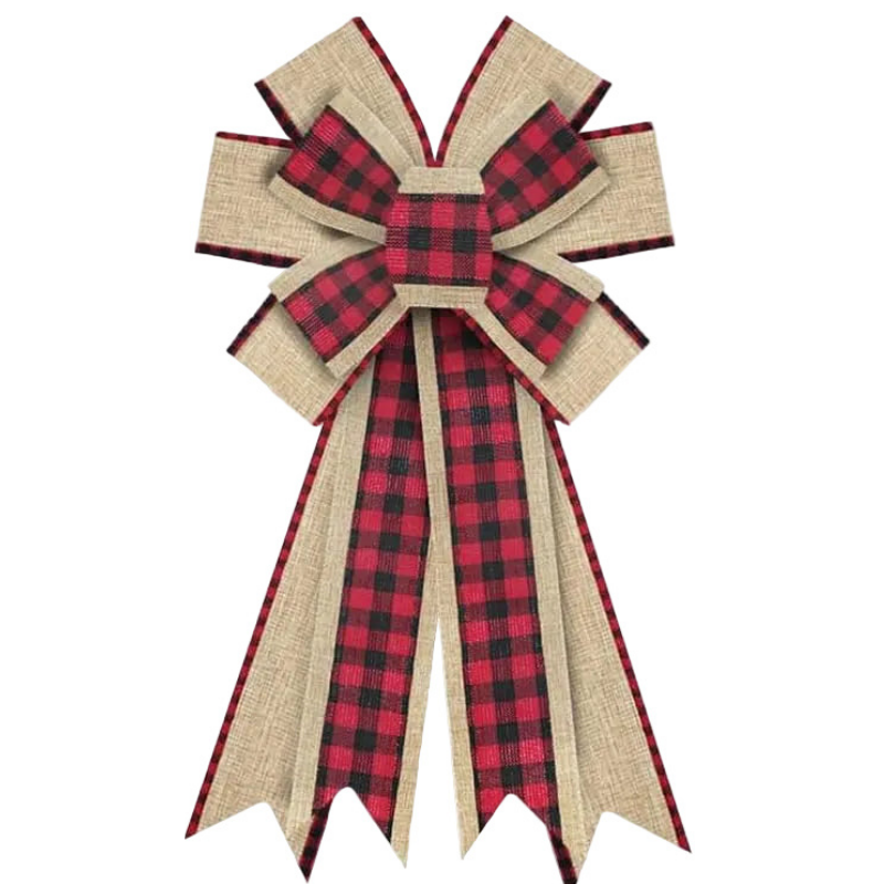 Christmas Wreath with Red & Black Plaid Bow Burlap