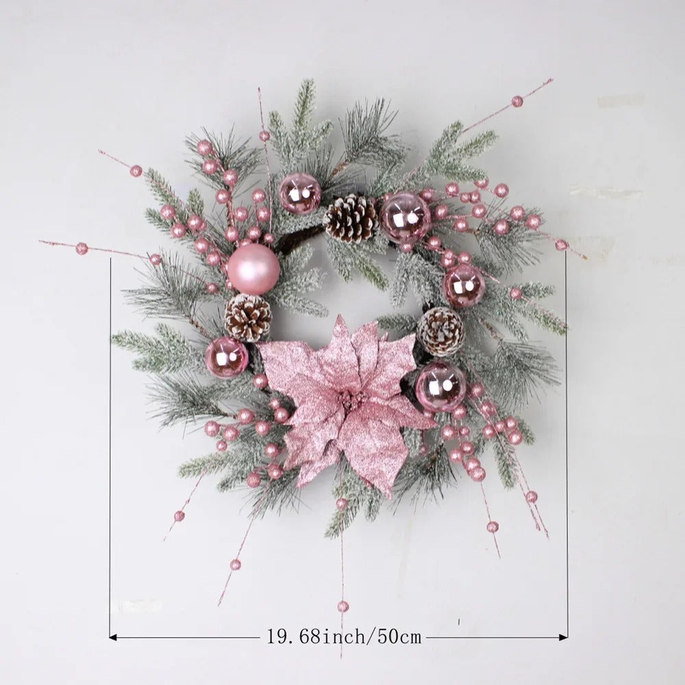 Christmas Wreath with Pink Rattan Pinecone Decoration