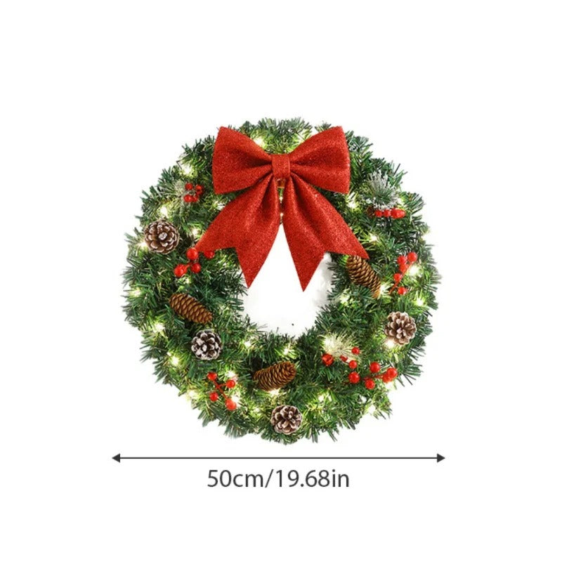 Christmas Wreath Red Bow Pine Cones